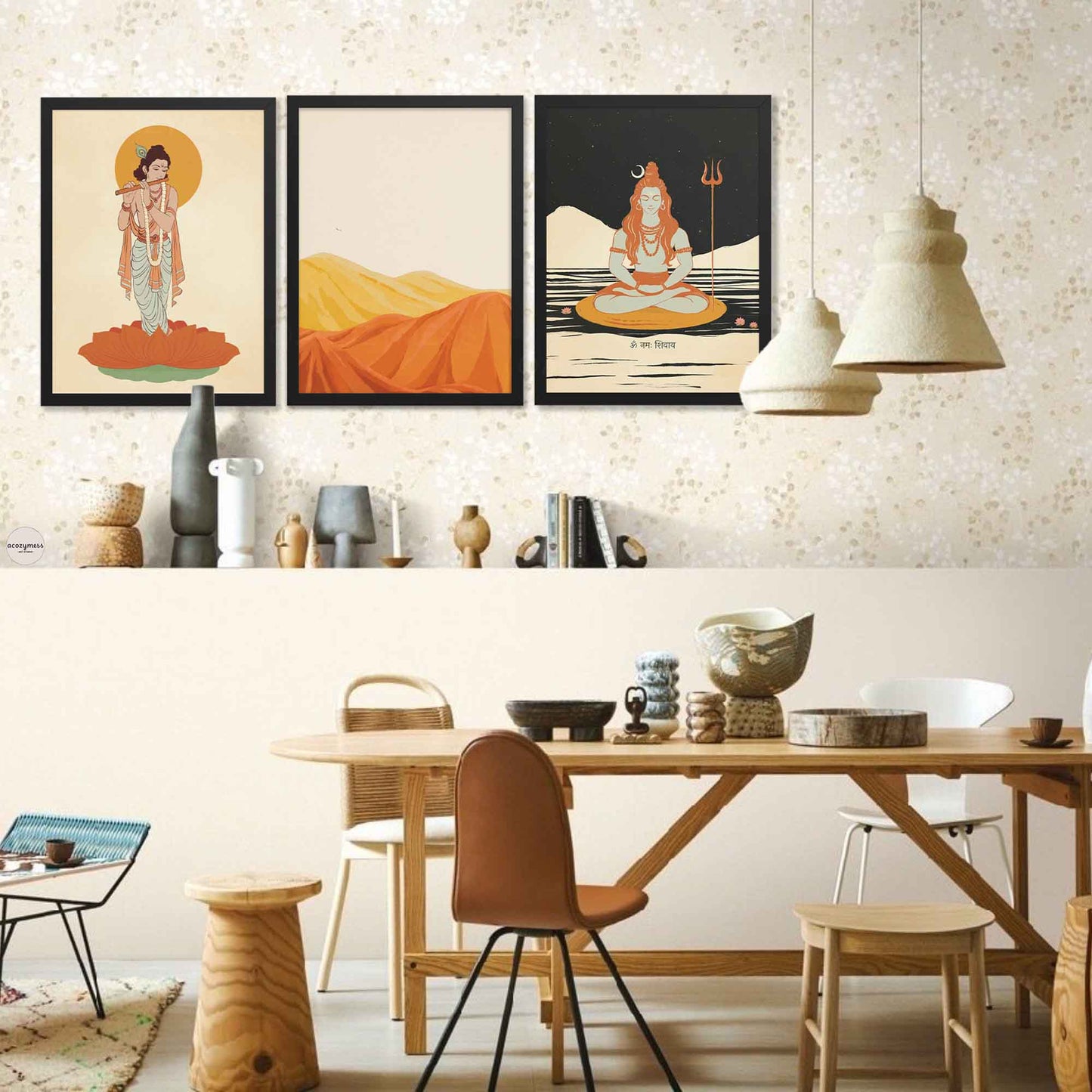 Hindu God wall art decor in black frames for religious or spiritual decor.