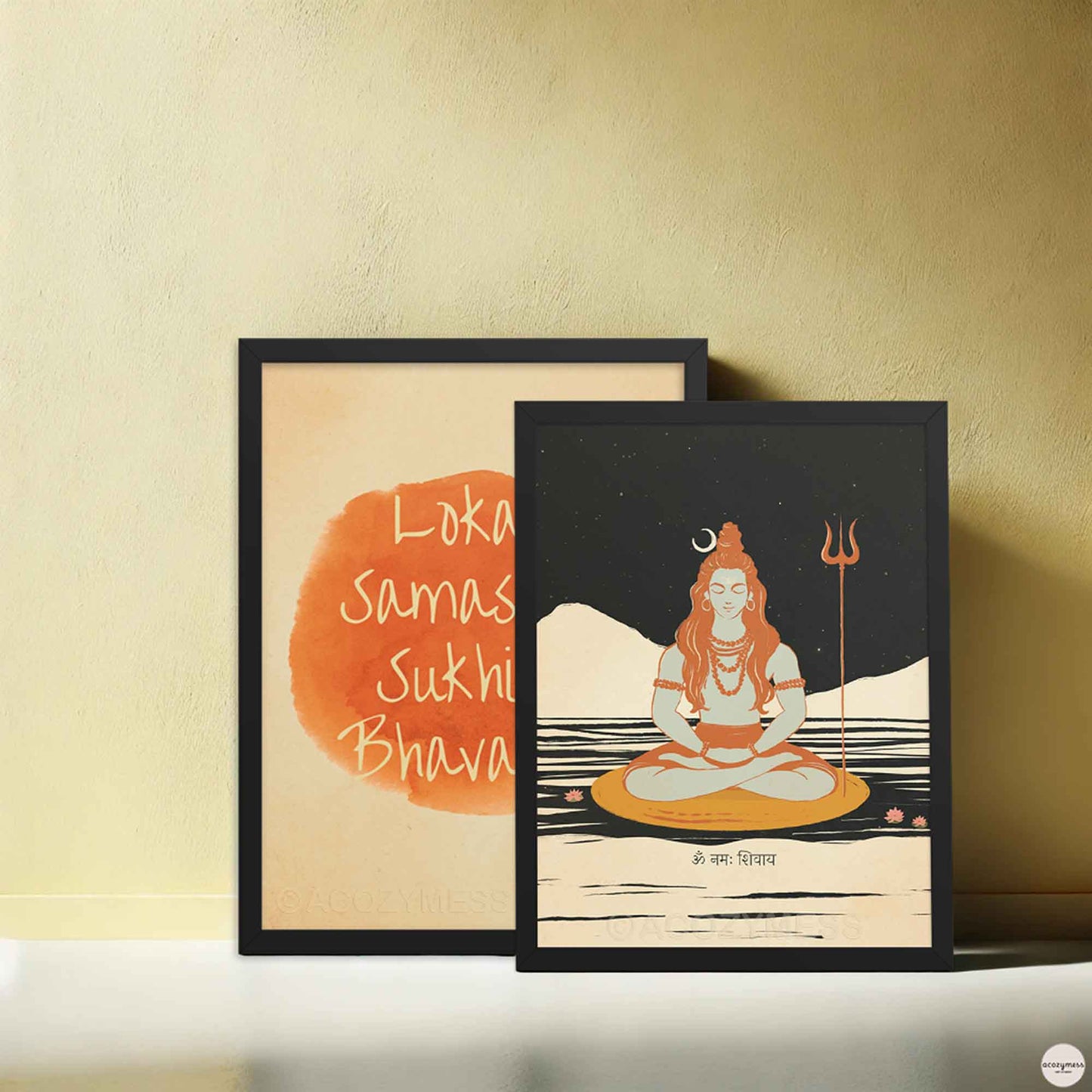 Shiva art poster in black frame.