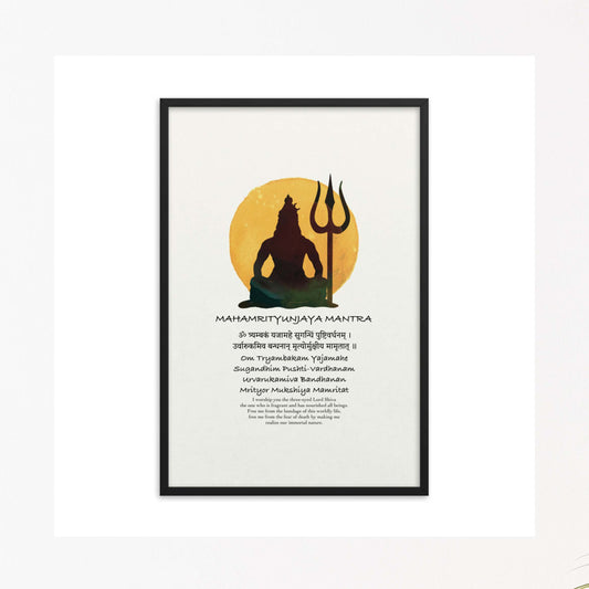 Shiv mantra with Lord Shiva illustration poster framed in black
