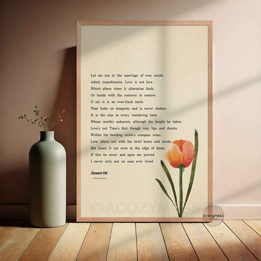 Oakwood Framed Sonnet 116 poem with a tulip illustration