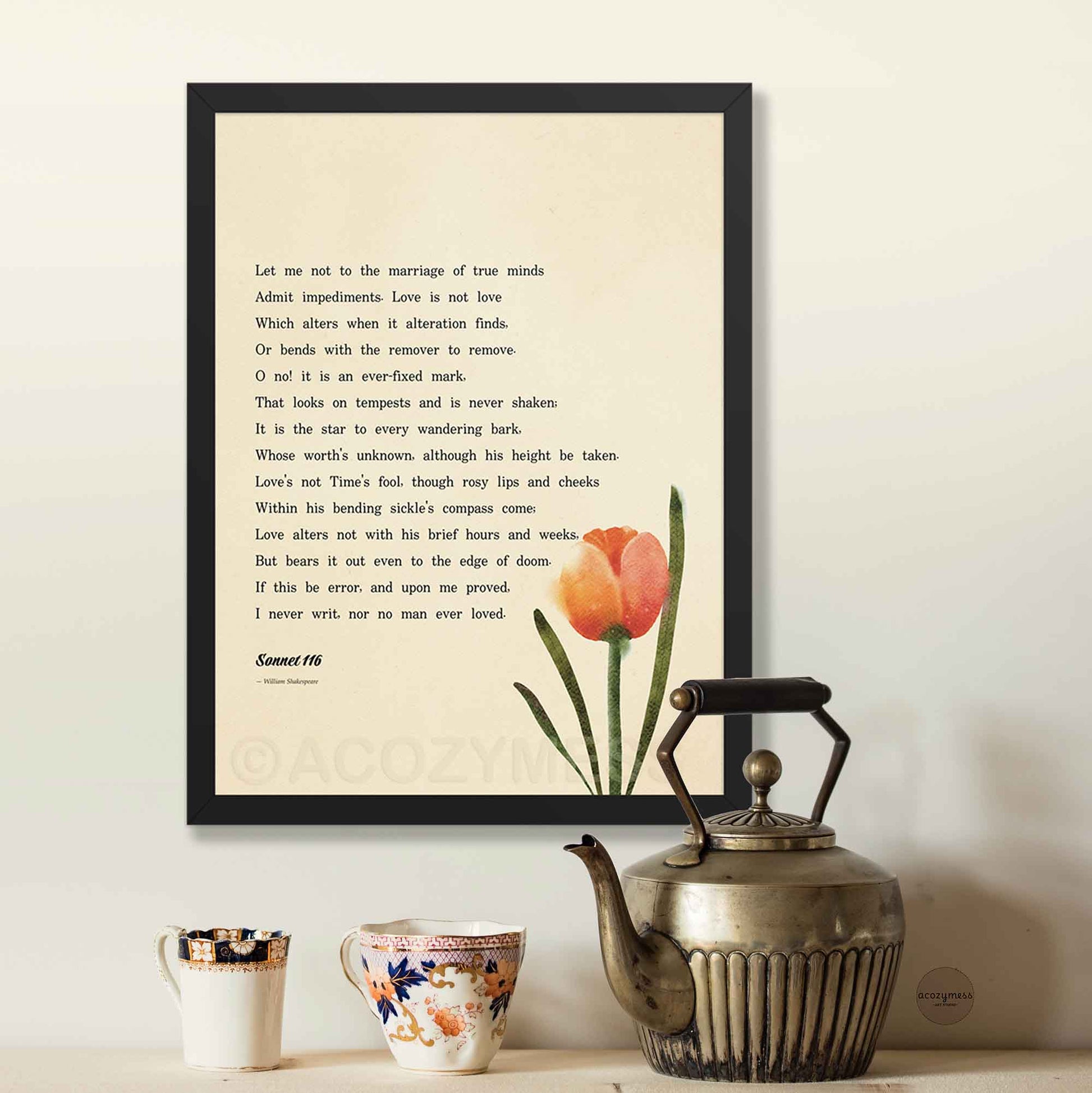 Black Framed Sonnet 116 poem with a tulip illustration