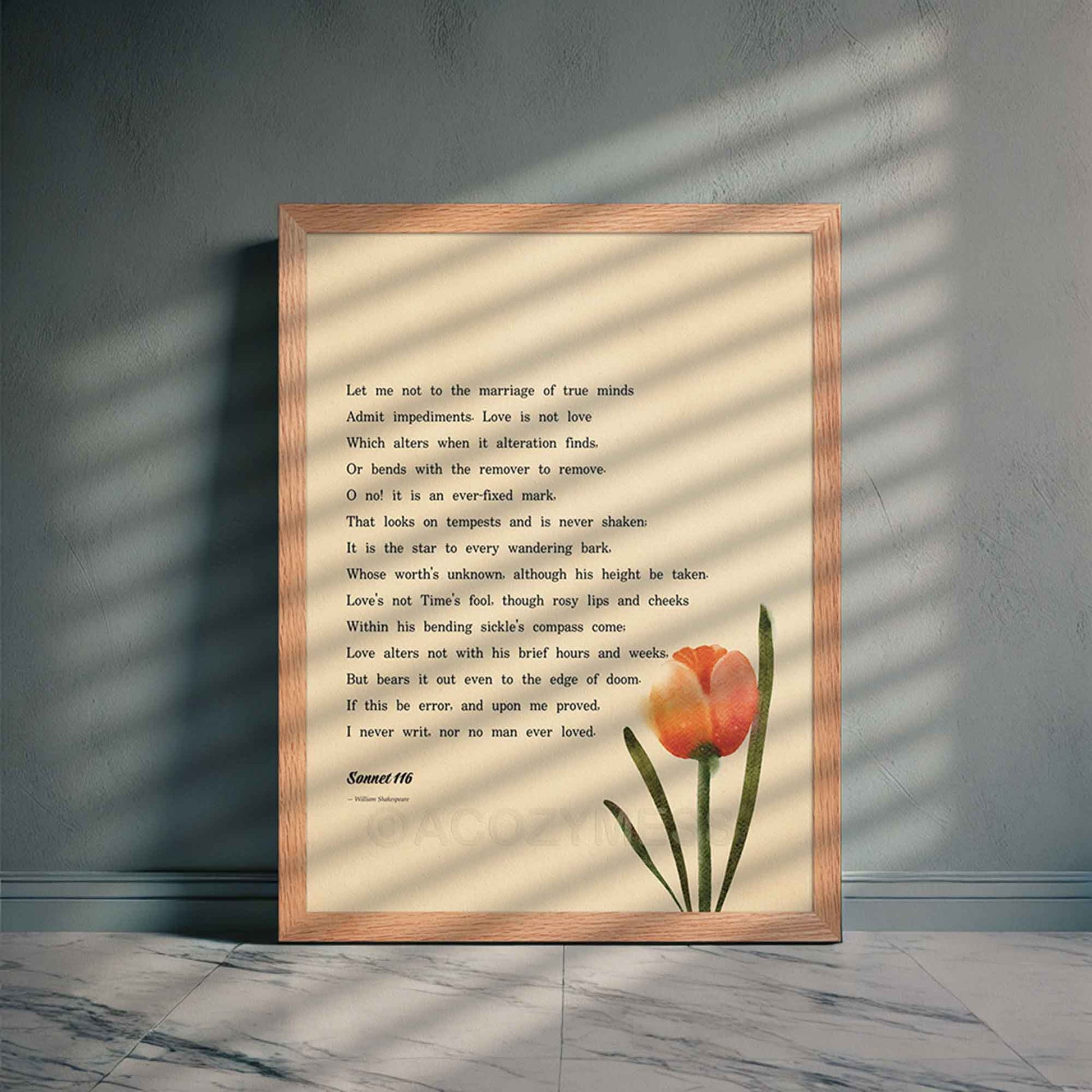 William Shakespeare poster of Sonnet 116 with tulip flower art