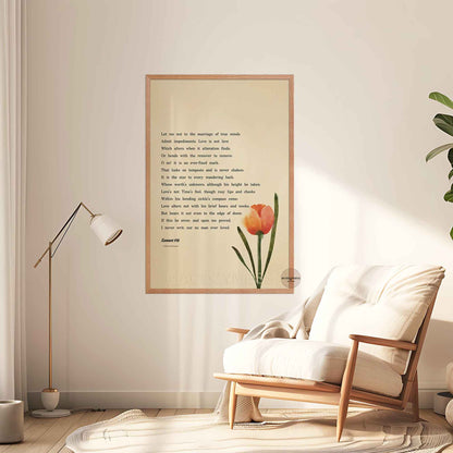Oakwood Framed Sonnet 116 poem by William Shakespeare with a tulip art on beige background 