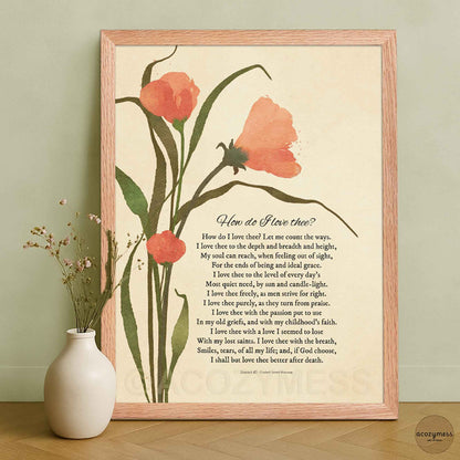 Sonnet 43 by Elizabeth Barrett Browning — Poetry Poster with Floral Art