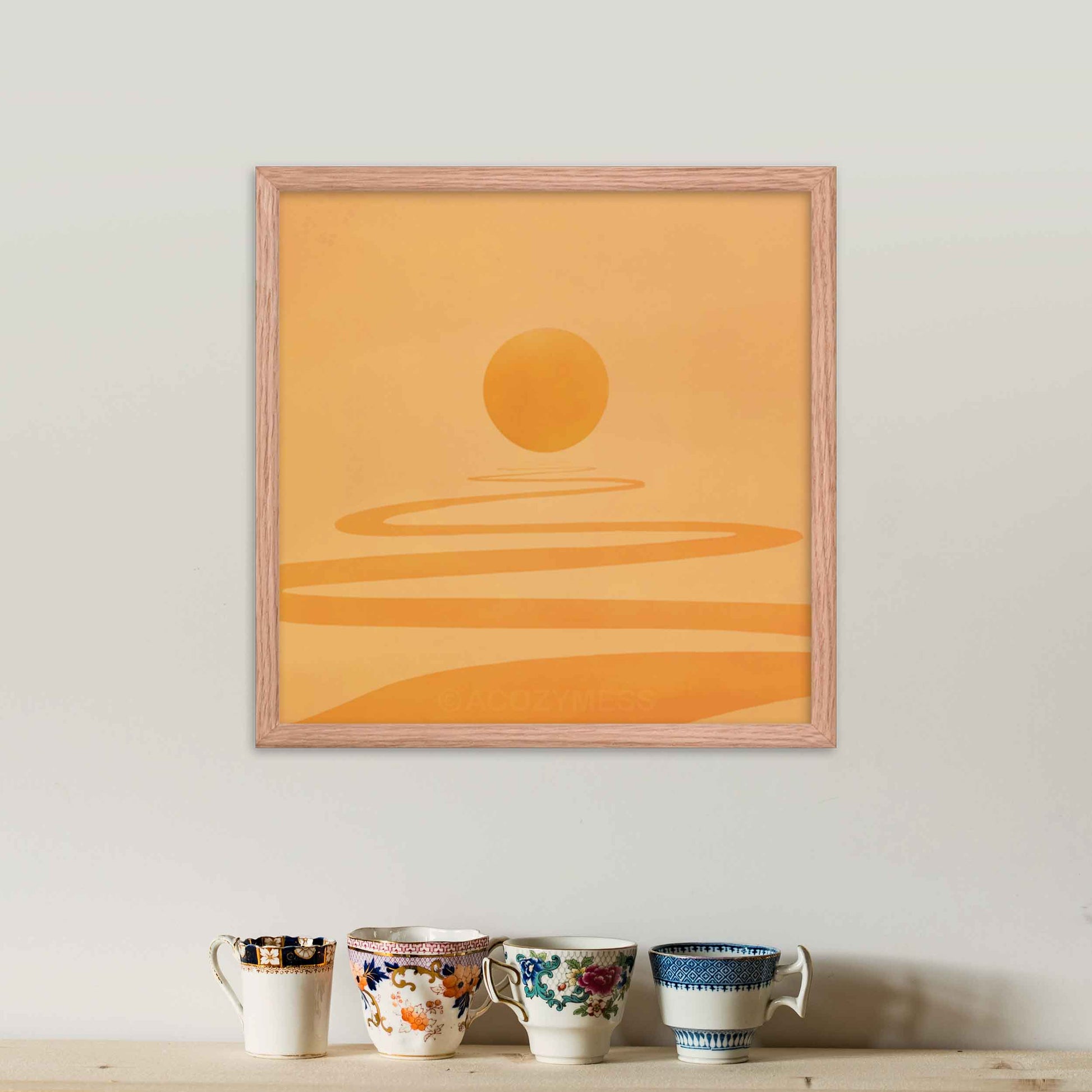 Spiritual Journey sun art print in oakwood frame.