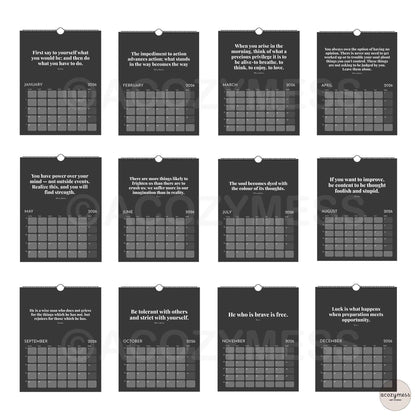 Black and white motivational calendar with daily affirmations 