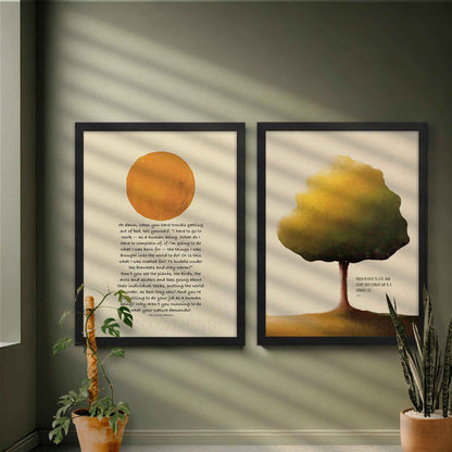 Minimalist Marcus Aurelius quote poster in black frame with sun illustration, perfect for modern and stoic philosophy followers.