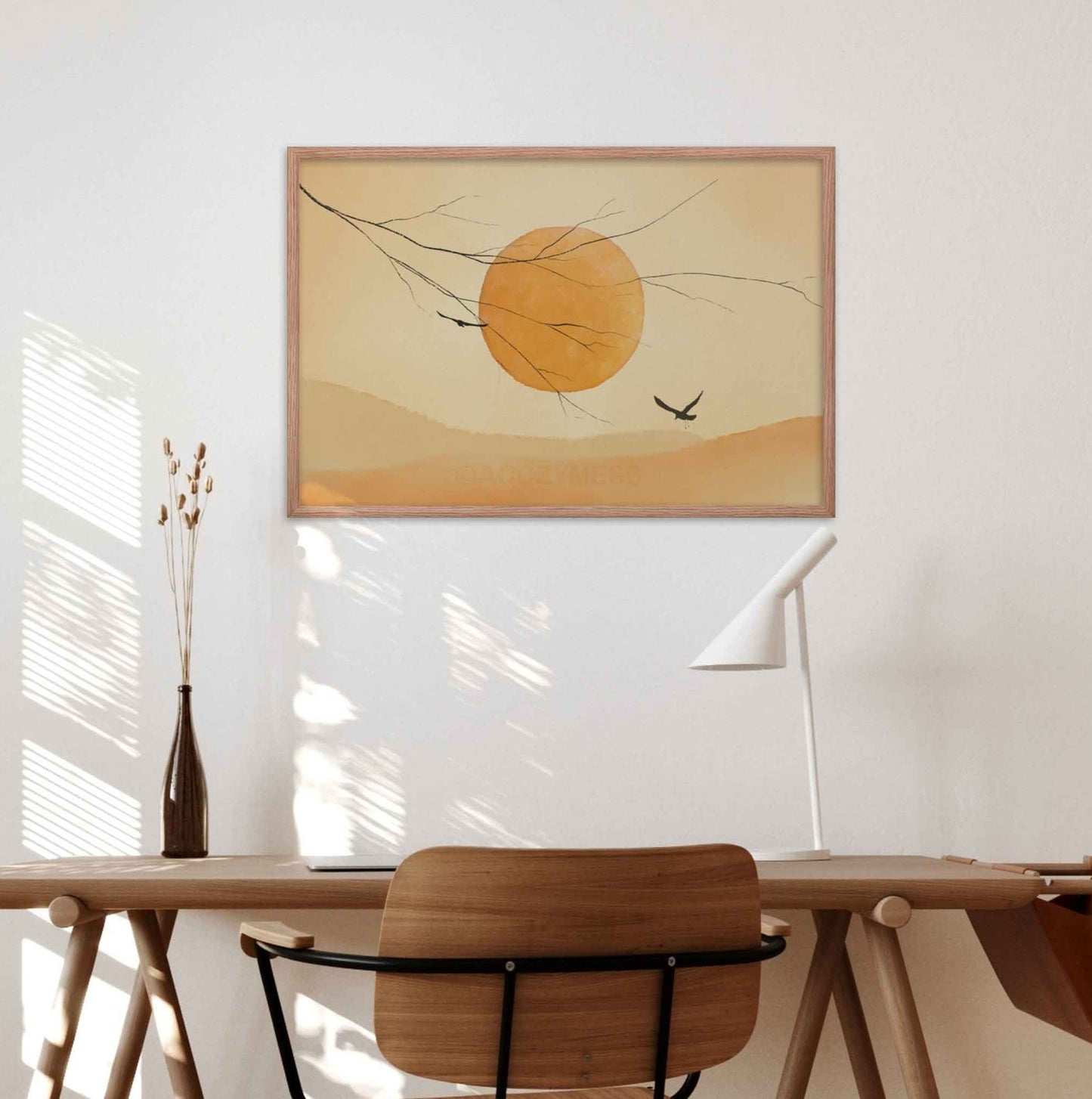 The Sun and The Flying Birds Art Print, Calming Wall Decor, Zen Spaces