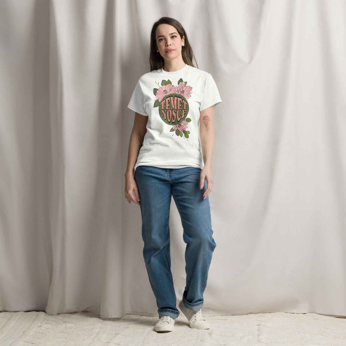 Stoic graphic floral tee with greek philosophy in white color