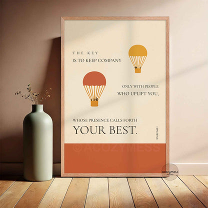 Stoic philosophy poster framed in natural oakwood featuring uplifting quote