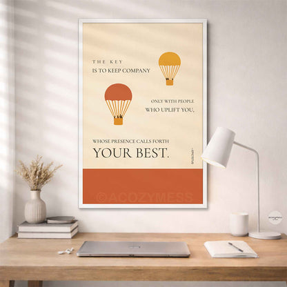 Uplifting philosophy poster framed in white with neutral beige aesthetic