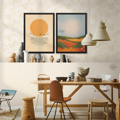 Motivational Ulysses literary print in black frame featuring sun and birds design