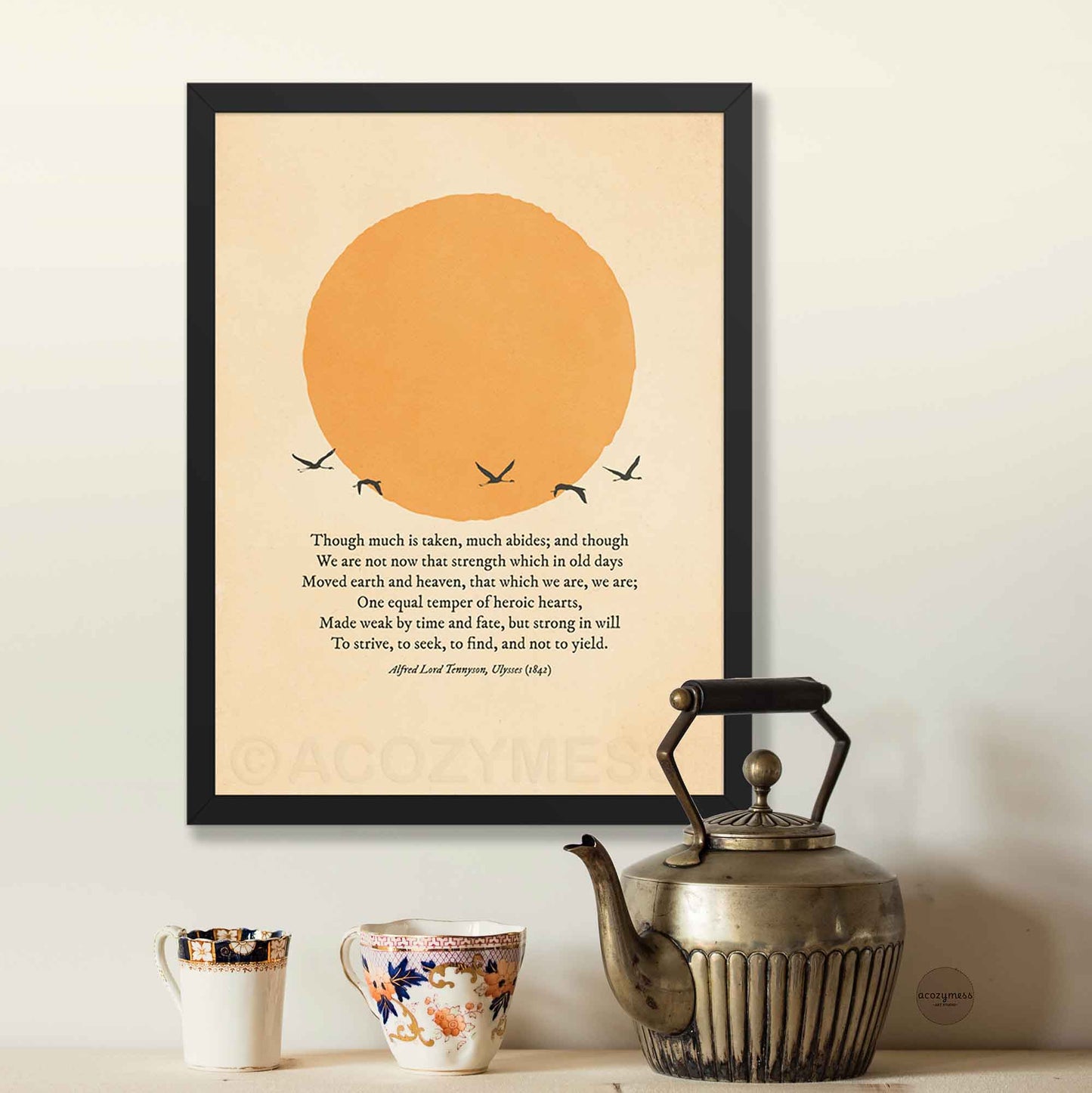 Classic Ulysses excerpt poster framed in black with minimalist beige artwork