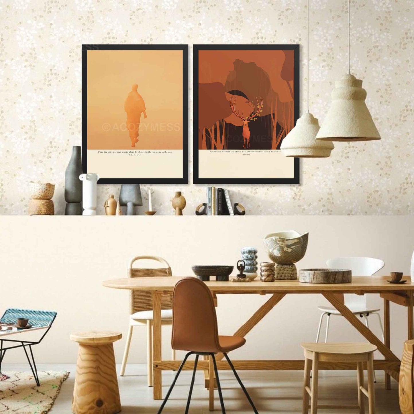 Stoic philosophy quote print with deer illustration in a sleek black frame, minimalist and elegant style.