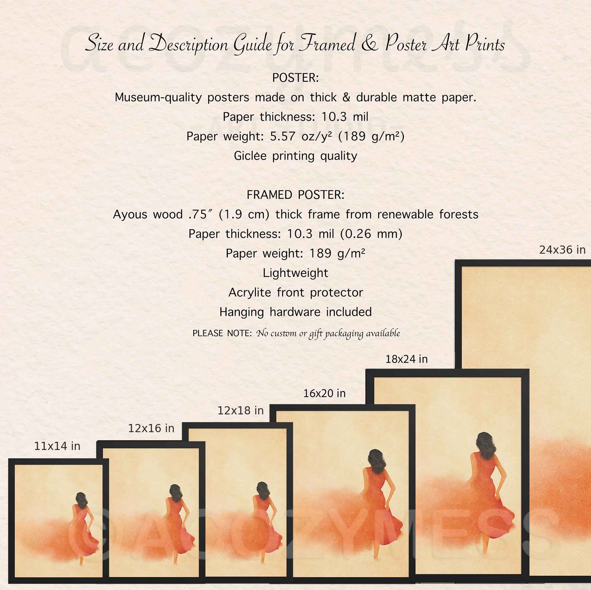 size and description for framed and unframed poster