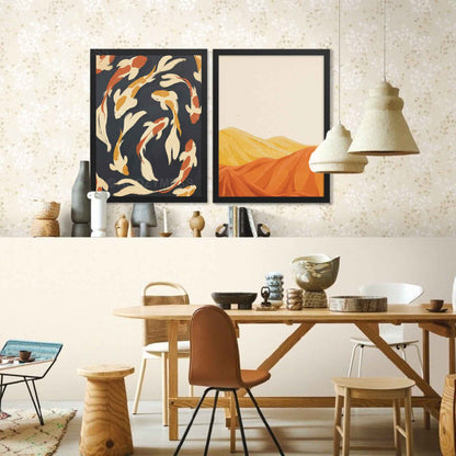 Koi fish pond wall art in black frame