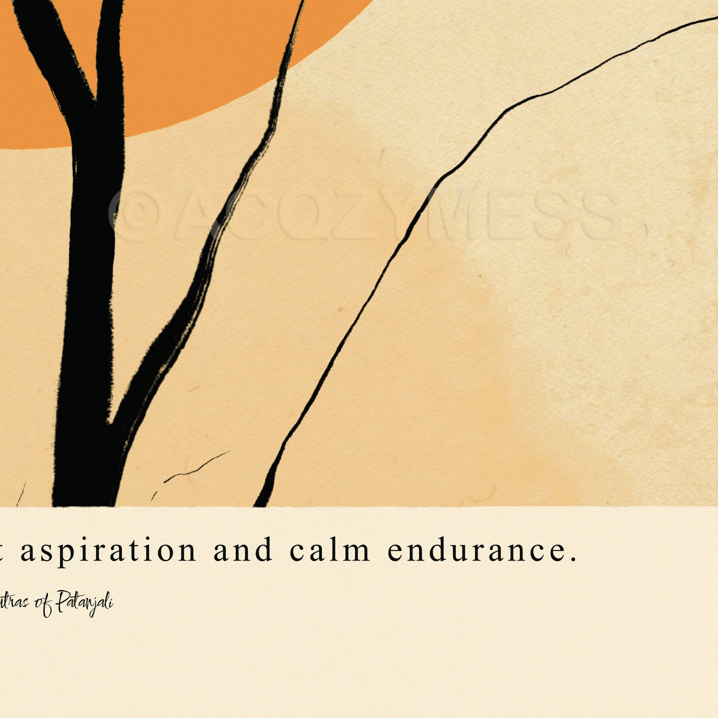 Close-up view of the peace quote poster featuring the words “Peace is gained through fervent aspiration and calm endurance” with a calming illustration, showing fine details of the design.