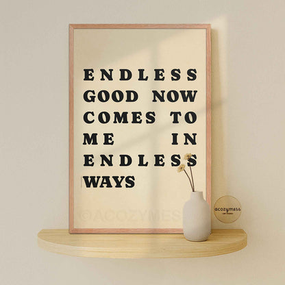 Motivational Affirmation Poster framed in natural oakwood, displayed against a neutral wall—featuring black text on a beige background for a warm, earthy aesthetic.