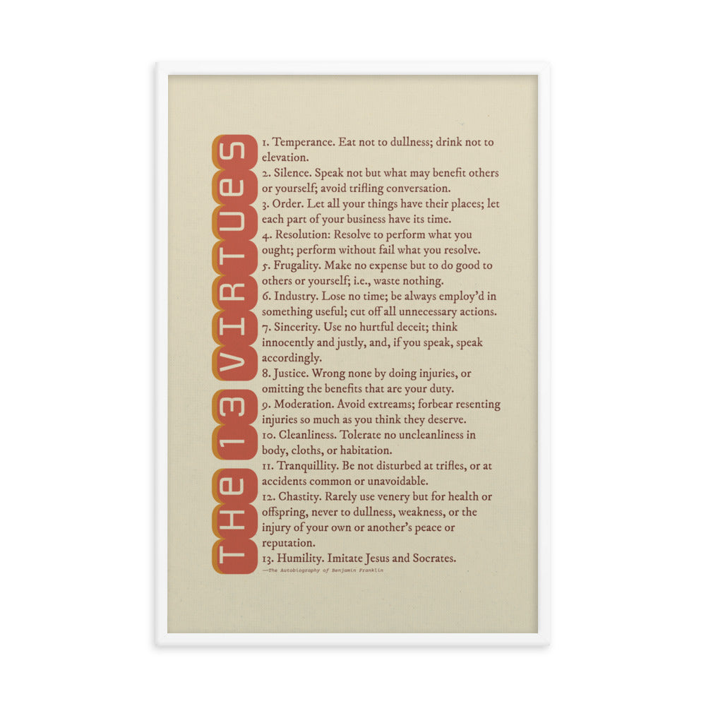 13 Virtues By Benjamin Franklin Poster, Inspirational Poster A Cozy Mess