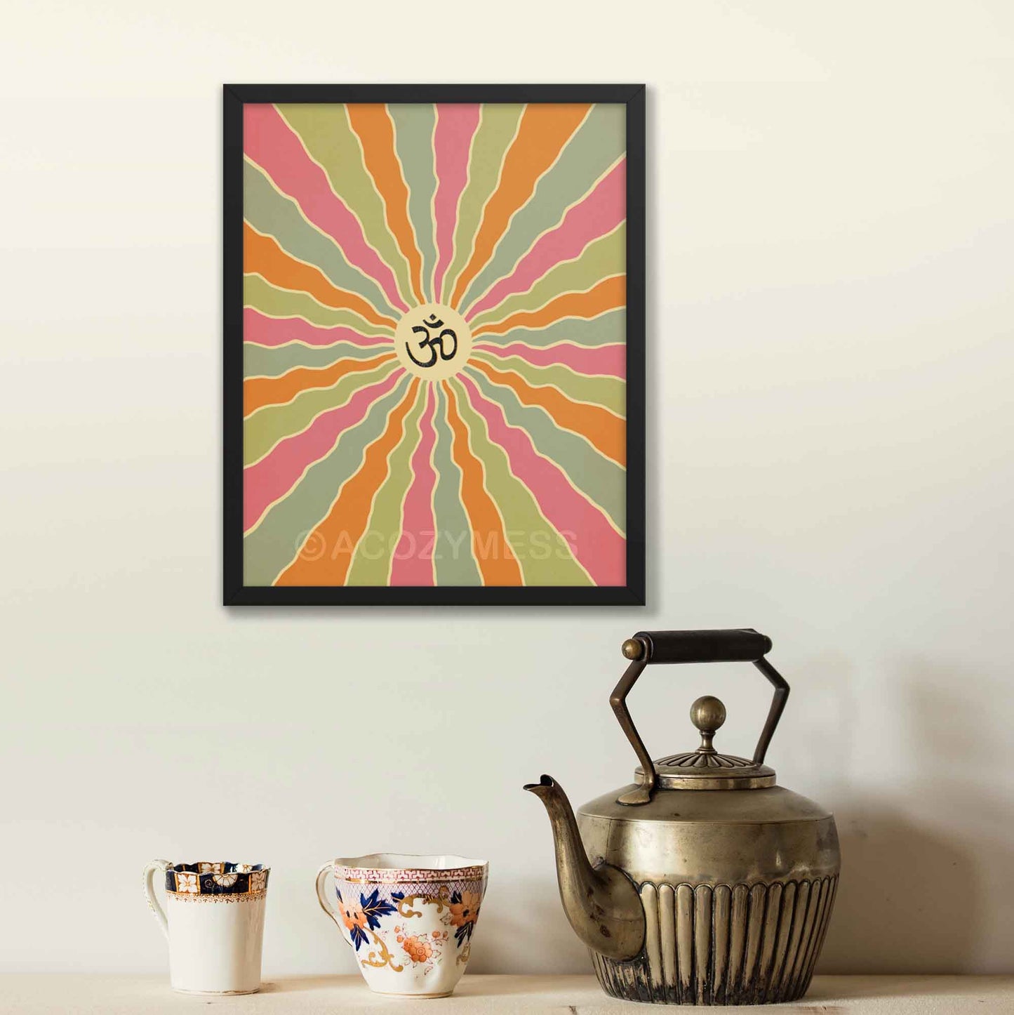 Om Poster, Colorful Spiritual art in black frame