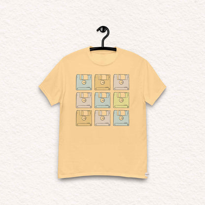 floppy disk art tech tshirt retro style in light yellow color