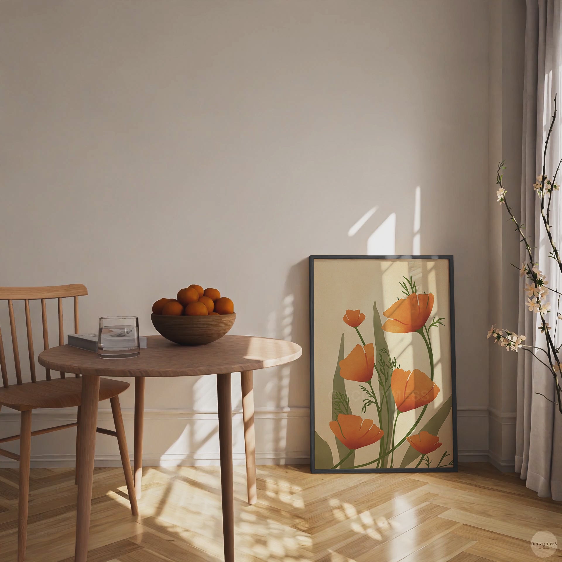 california poppy wall art in black frame
