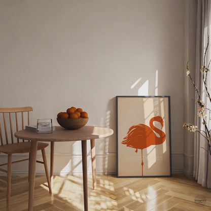 Orange Flamingo Poster | Minimalist Abstract Flamingo Art Print