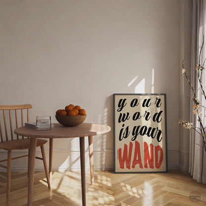 Your Word Is Your Wand Quote Poster – Florence Scovel Shinn Wall Art – Affirmation Print in Black and Red on Beige Background – Spiritual Wisdom Decor