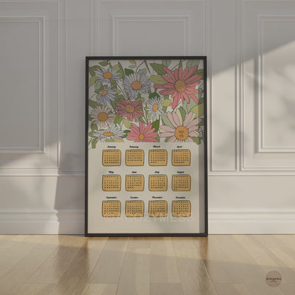 2026 Calendar | One Page Yearly Calendar Poster with Floral Art