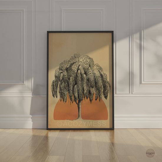 Rising sun and tree wall art in black frame