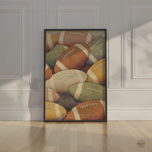 Colorful Footballs Illustration Wall Art Print — Modern Sports Poster for Game Room, Kids’ Bedroom & Office Decor