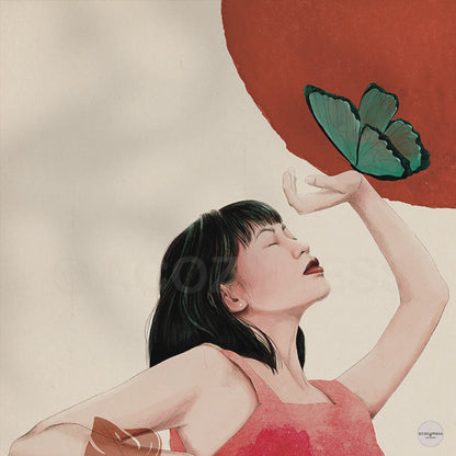 Woman & a  Butterfly Art Print | Woman Art Poster | Feminine Wall Art