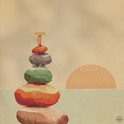 Balanced Stones & Sunset Zen Art Poster - Mindfulness Wall Decor