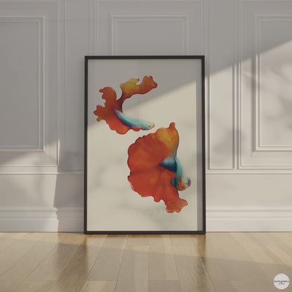 red and blue fish wall art poster in black frame