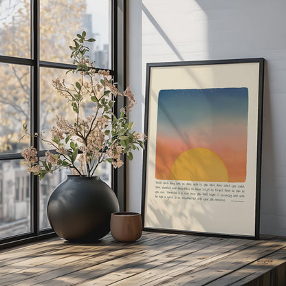New Day By Ralph Waldo Emerson Quote wall art with nature illustration