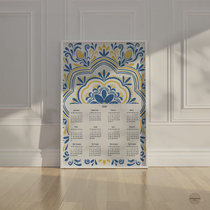 2026 Yearly Calendar — Boho Mediterranean Art Wall Calendar for Home, Office, or Studio