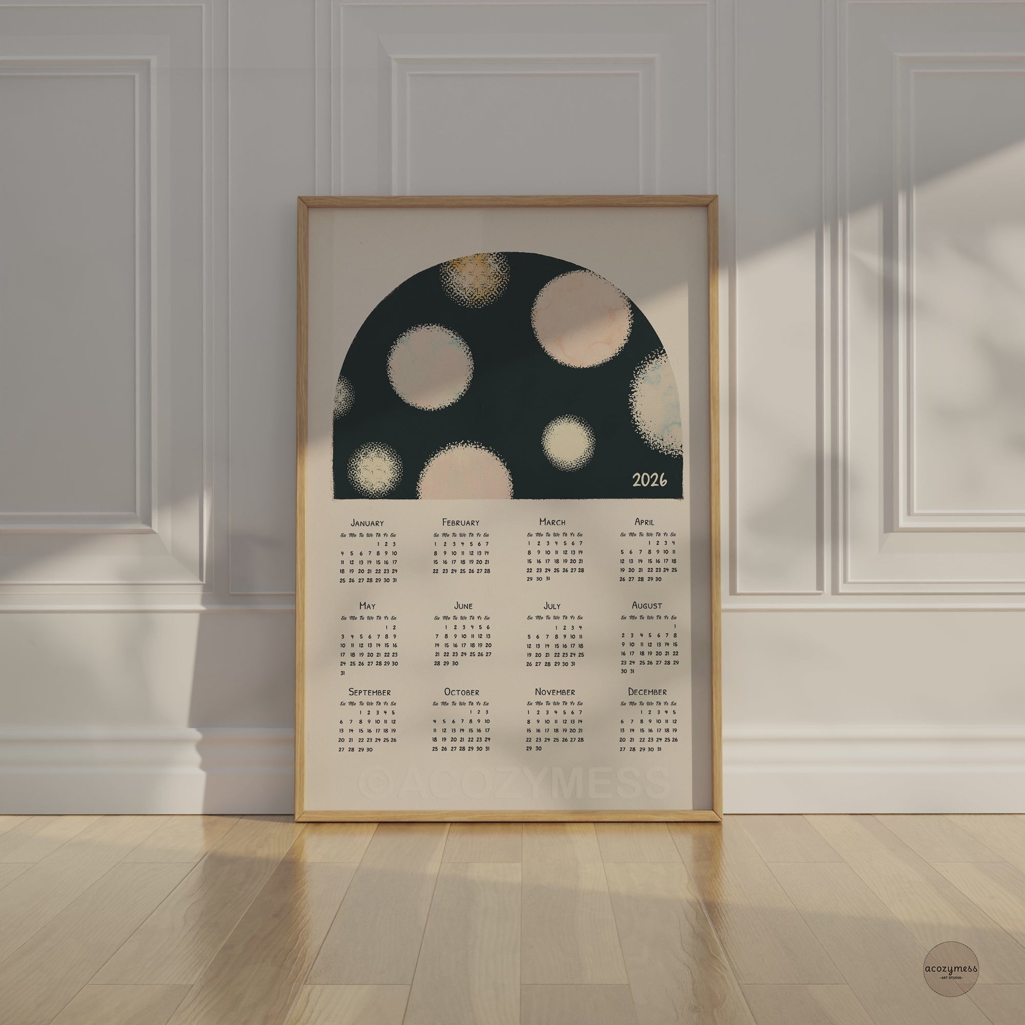 2026 calendar black and beige abstract design for modern spaces