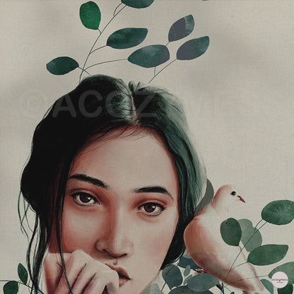 A Girl & a Dove – Nature-Inspired Wall Art | Woman Art Poster | Art for Home