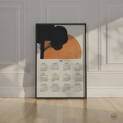 2026 Calendar | One Page Yearly Calendar Poster with Calming Art