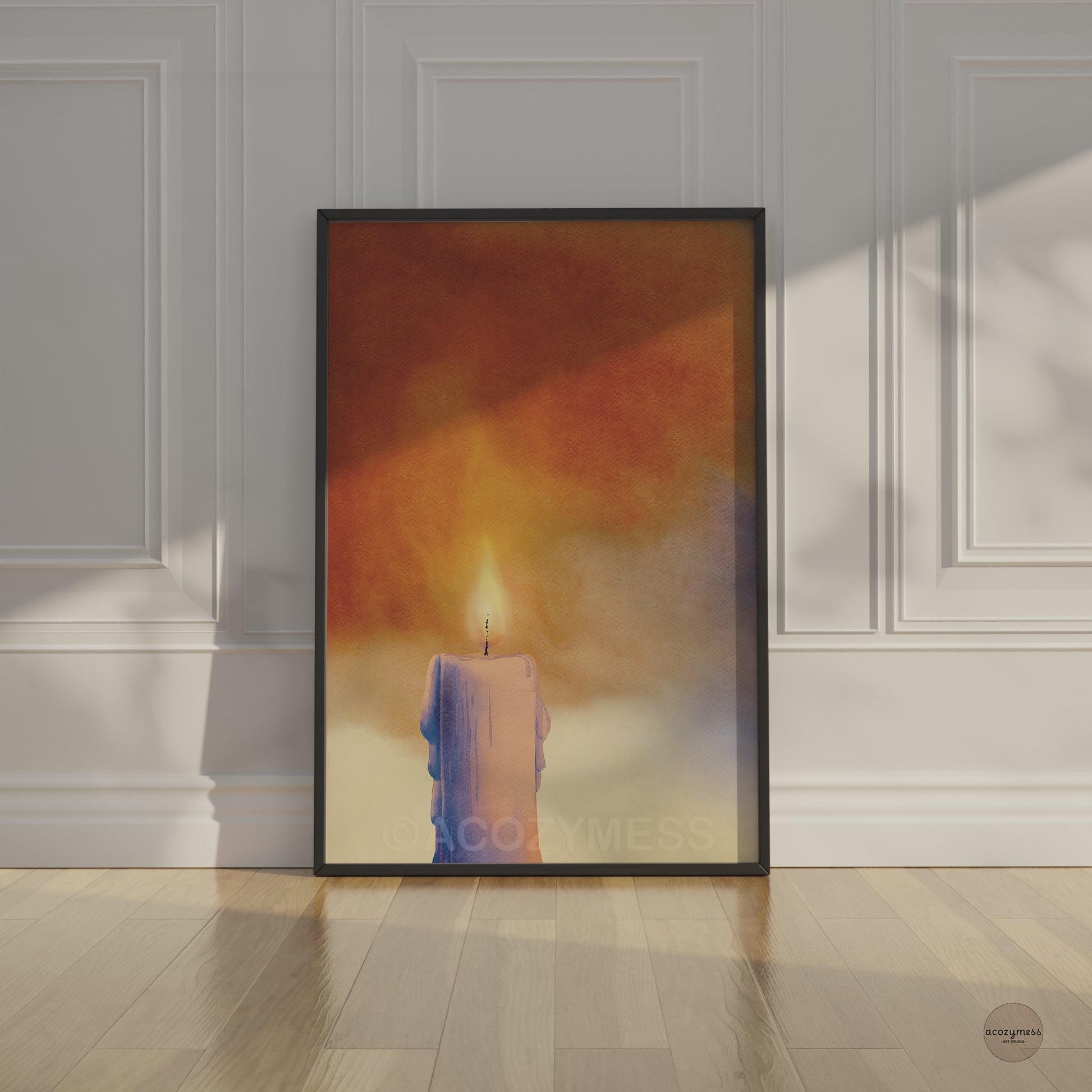 black framed candle wall art for cozy or meditation  spaces