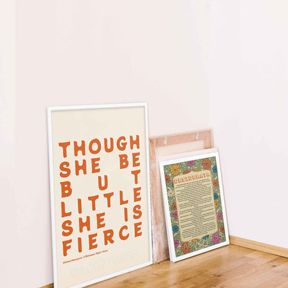 Shakespeare Poster, Though she be but little she is fierce Poster, Girls Room Wall Decor, Literary Poster - A Cozy Mess