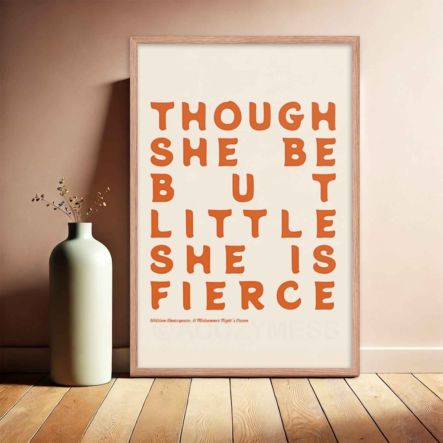 Shakespeare Poster, Though she be but little she is fierce Poster, Girls Room Wall Decor, Literary Poster