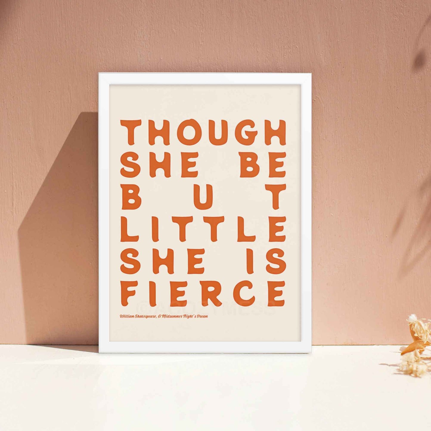 Shakespeare Poster, Though she be but little she is fierce Poster, Girls Room Wall Decor, Literary Poster