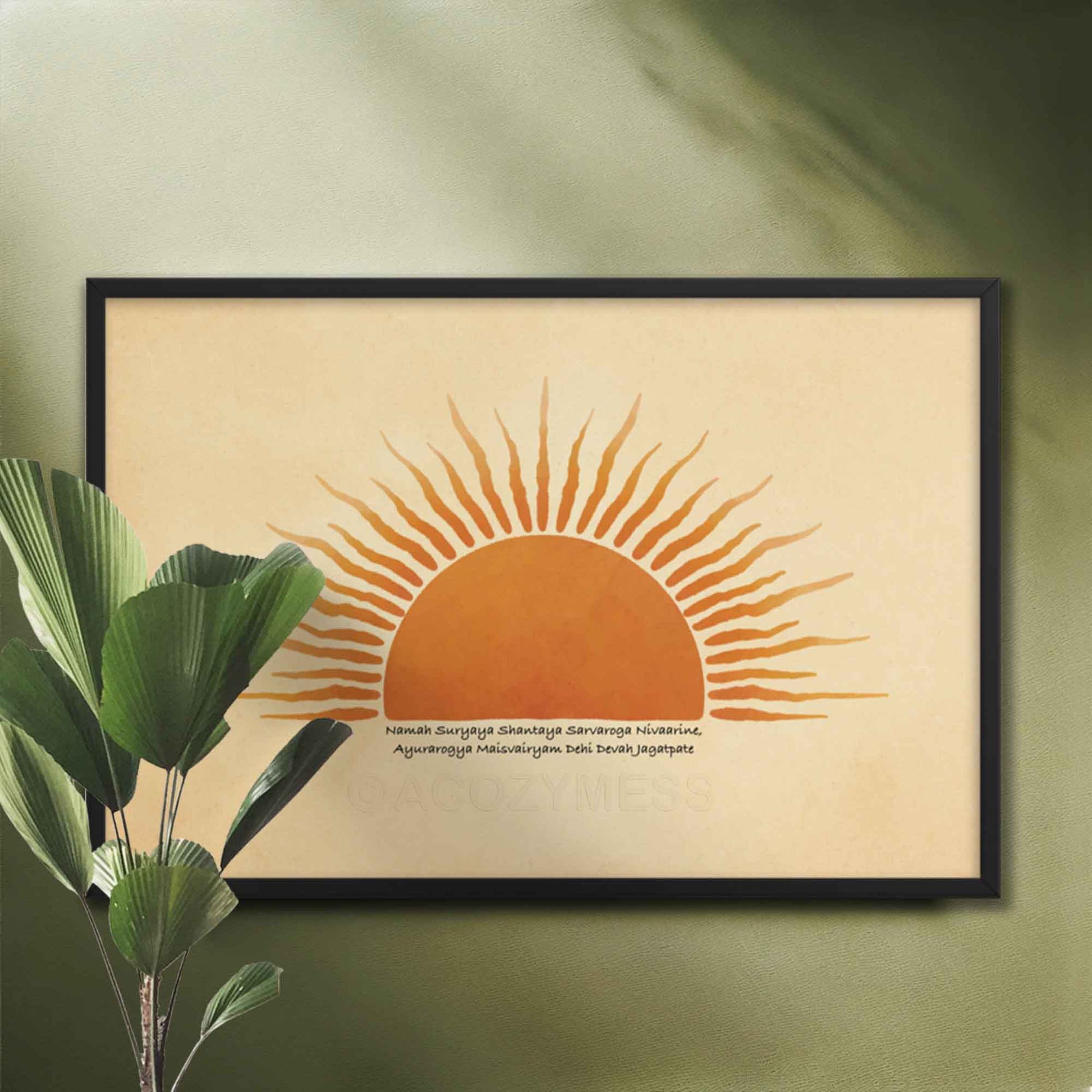 Suryaye namah mantra sun wall art in black frame