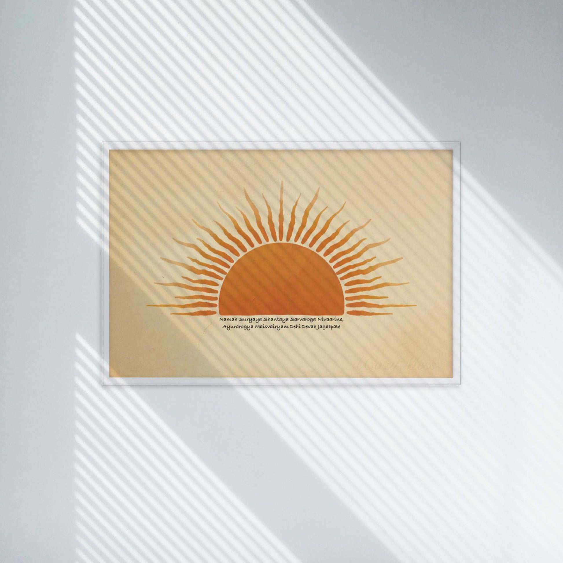 Suryaye namah mantra sun wall art in white frame
