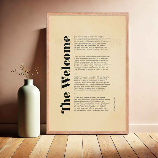 the welcome poem by Thomas Osborne Davis, simple minimalist style, in oakwood frame