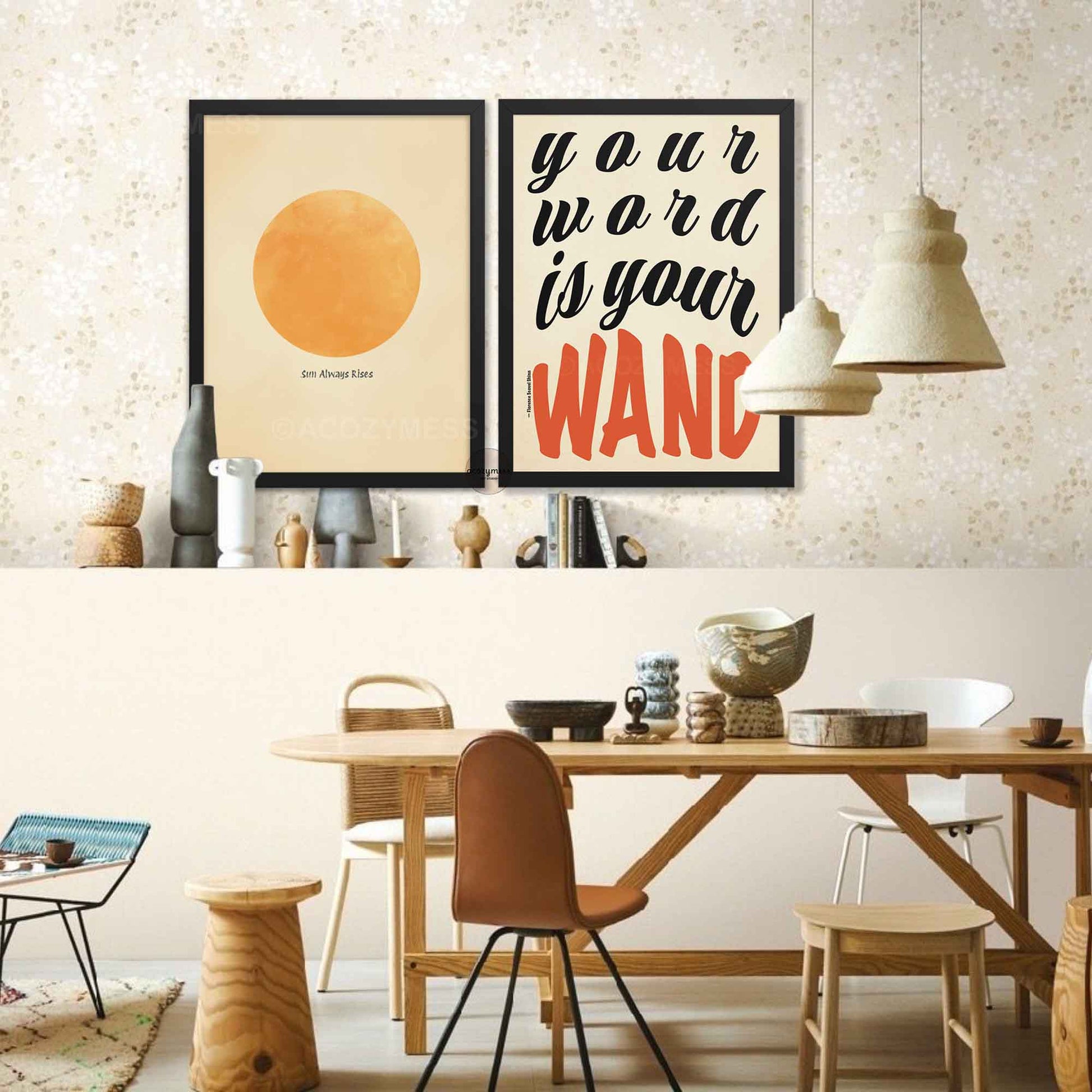 Poster featuring “Your Word Is Your Wand” quote in bold typography, framed in black.