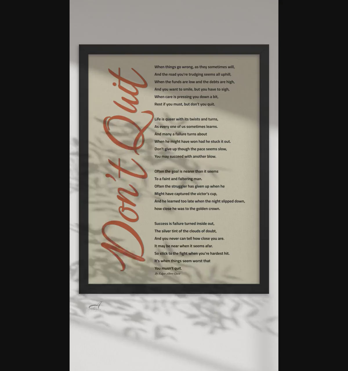 Don't Quit Poem Print,  Inspirational Poem Poster, Inspirational Gift