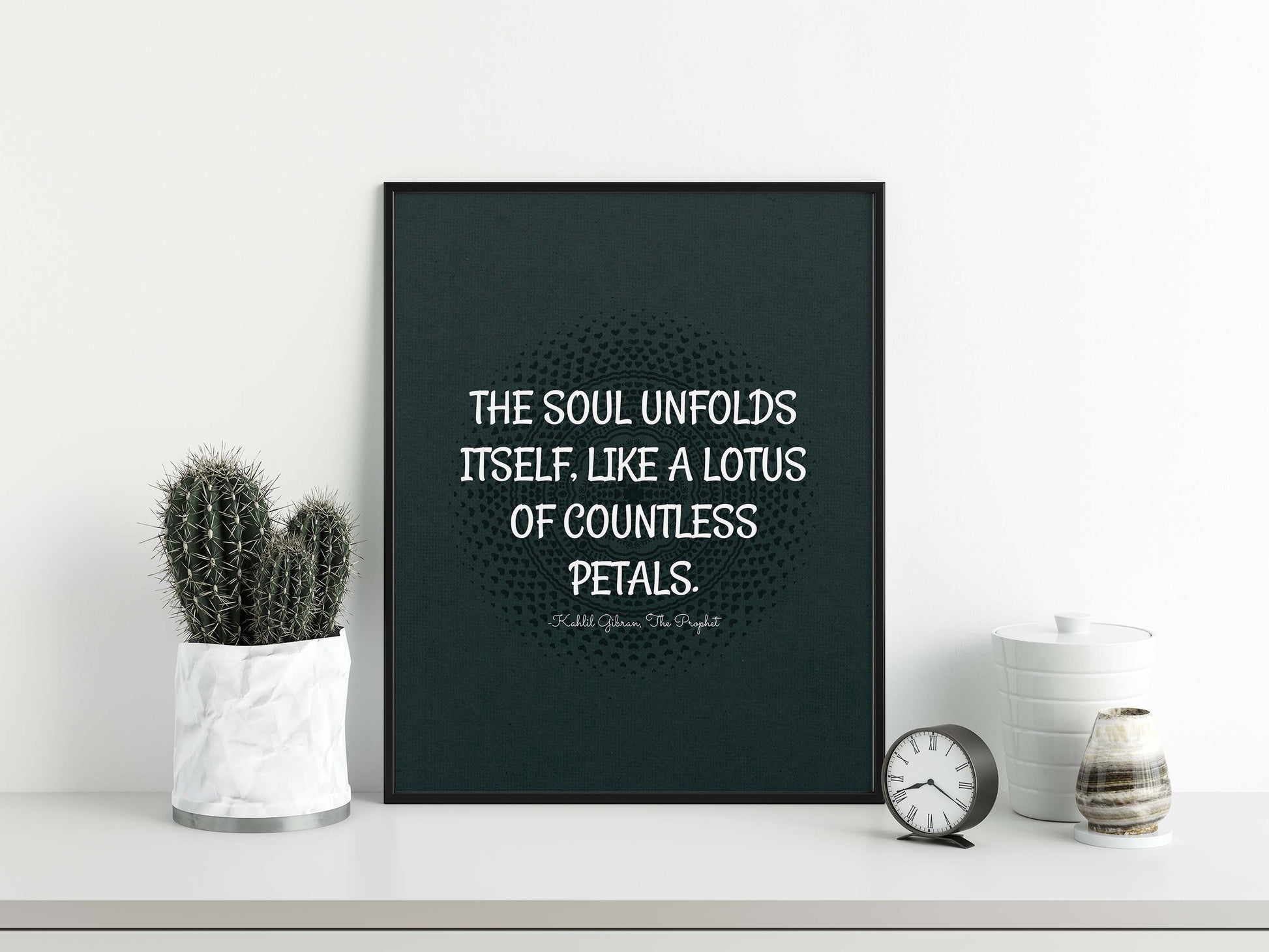Soul spiritual quote by kahlil Gibran on green poster in black frame