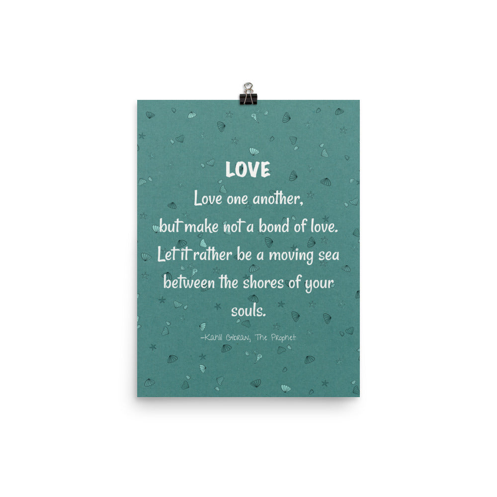 Kahlil Gibran on love quote blue & white poster 12x16